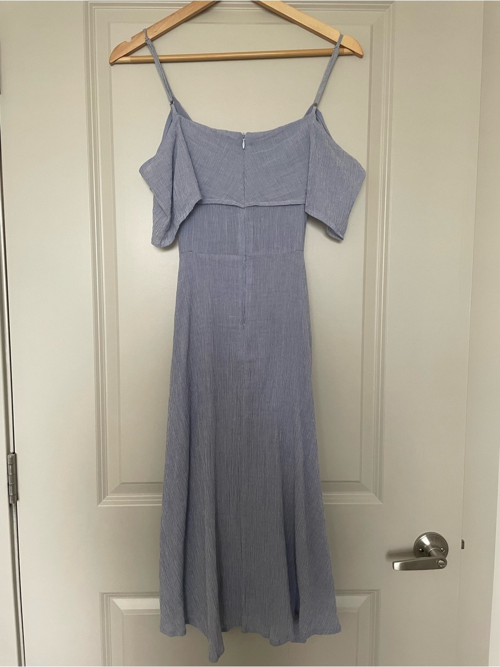 Lulus Yacht Rock Blue and White Striped Off-the-Shoulder Midi Dress - Picture 8 of 8
